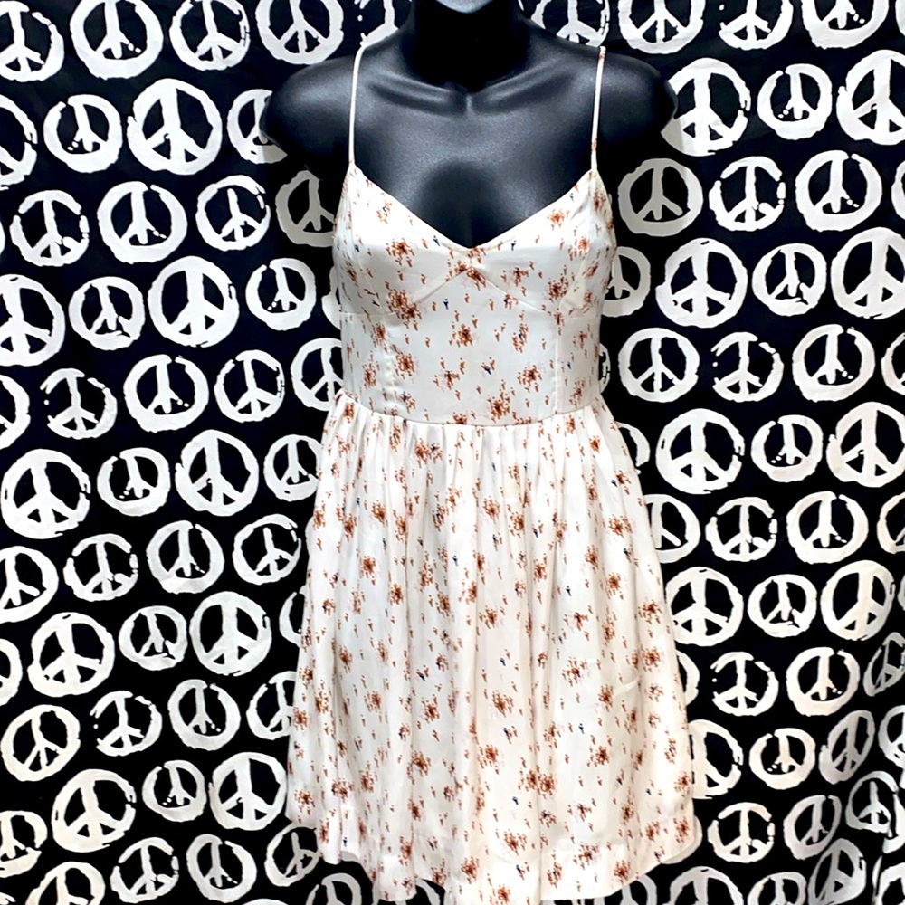 BB DAKOTA SLIP DRESS SZ 2 CREAM/TAN/BLACK PRINT LINED SIDE ZIPPER